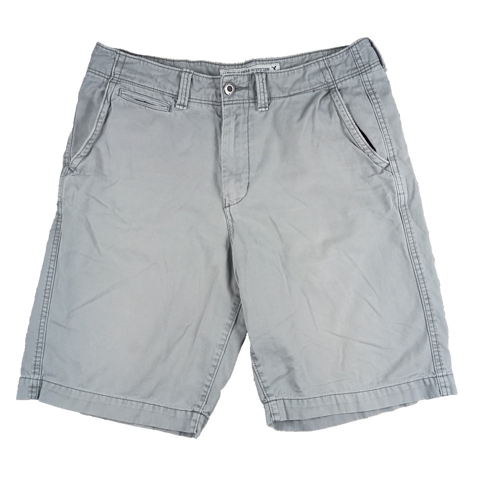 American Eagle Shorts Men 34 Gray Chino Longboard Cotton Casual Logo **